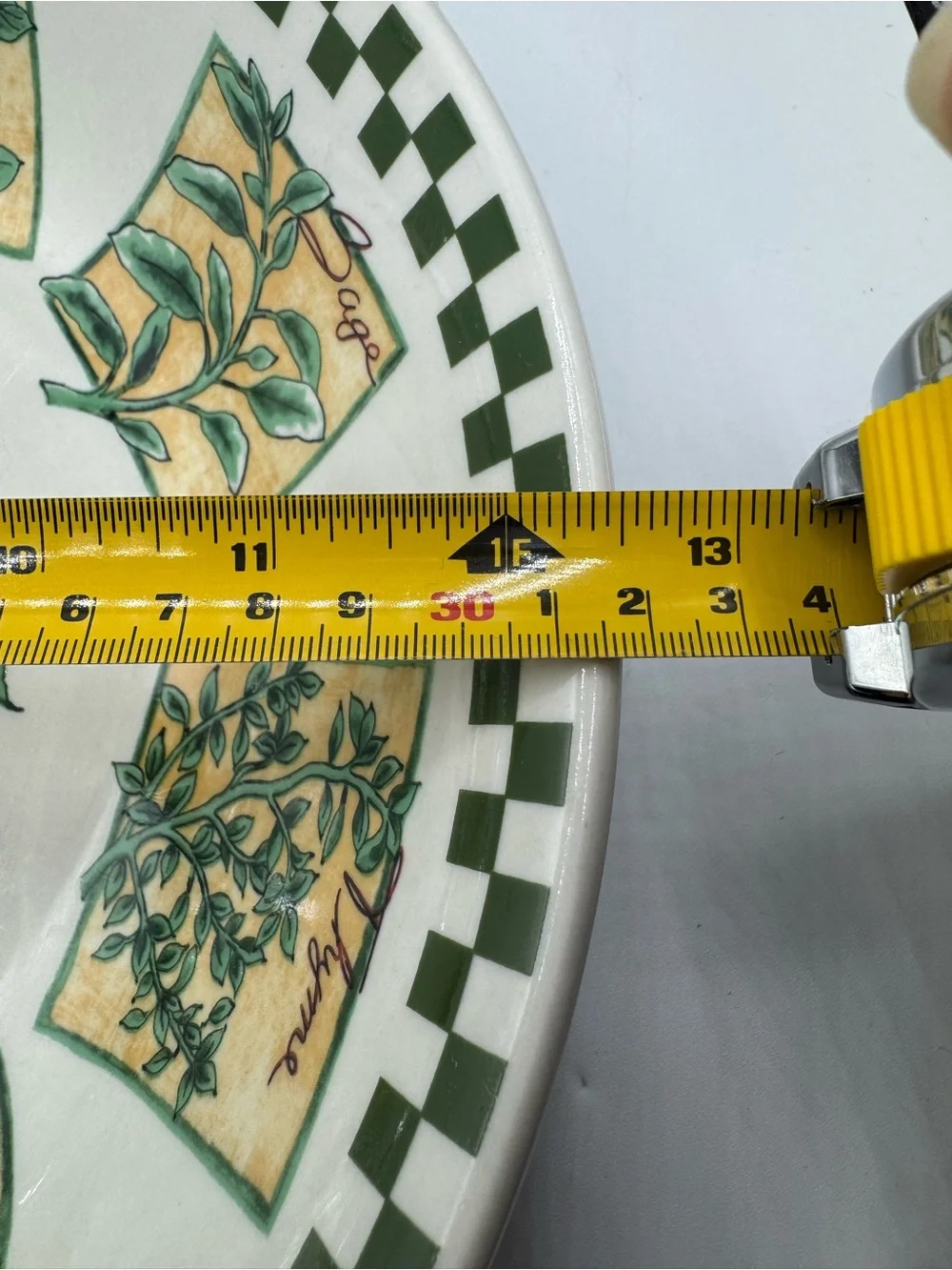 Large Green and White Pasta Bowl Different Herbs, Basil WCL 12 1/2”